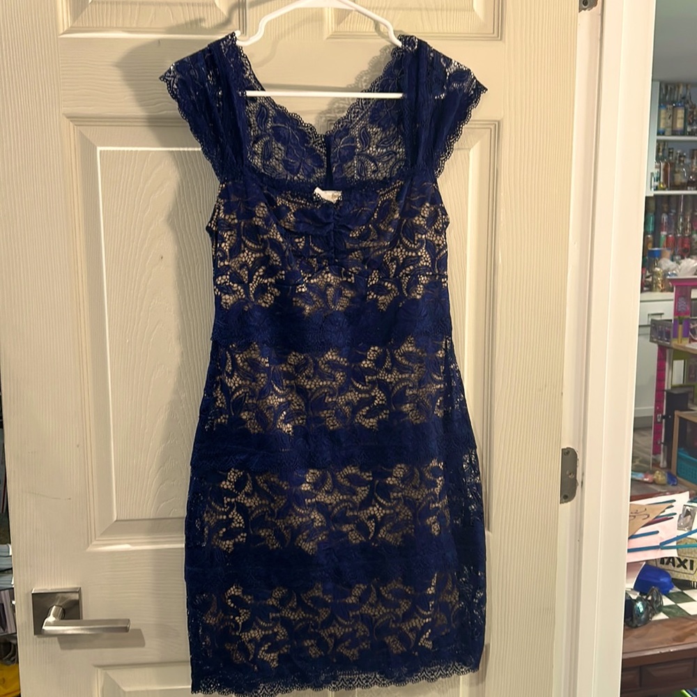 Worn once, navy and tan lace dress